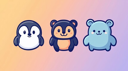 Obraz premium Adorable Cartoon Animals Penguin, Bear, and Teddy Bear Clipart