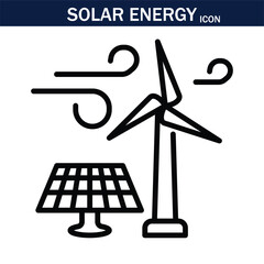 Solar Energy line icon . Solar Energy outline icons with editable stroke collection. Includes Solar Panels, Battery, Turbine, Electric Car, Solar Home and More. EPS 10.