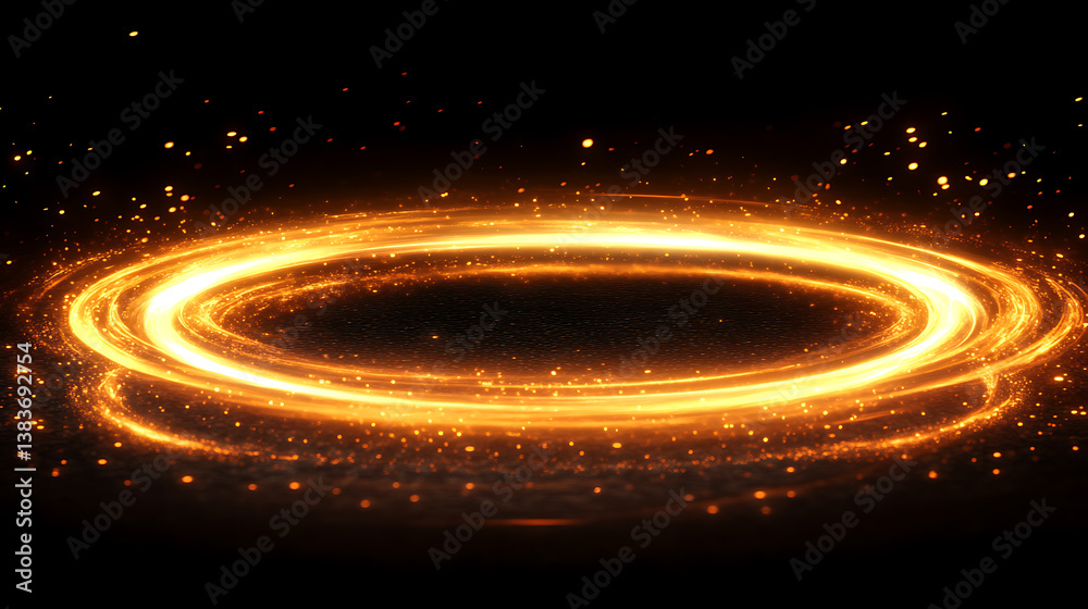 Fototapete Modern fire light circular patterns with ring trails, modern glitter sparkle flare effect with abstract fire circles, sparkling magic swirls, and twirling spirals of energy light