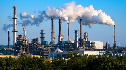 Obraz premium Industrial complex with smoke stacks