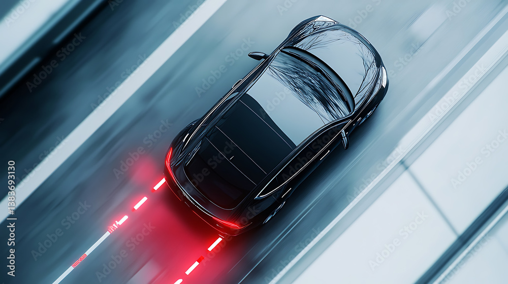 Poster modern illustration of the advanced driving assistant system (adas), automobile sensing technology, 