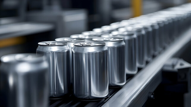 Aluminum Cans On A Conveyor Belt In A Modern Factory