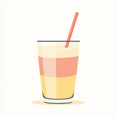 Almond milk smoothie in a glass with a straw on white background  