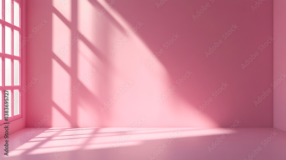 Poster natural light from a window falling on a pink blank wall, product display background