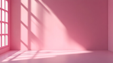 Natural light from a window falling on a pink blank wall, product display background