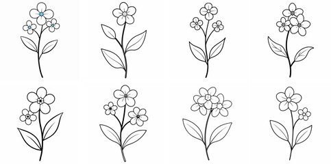 Forget Me Not Flower Plant Outline Coloring Book Page