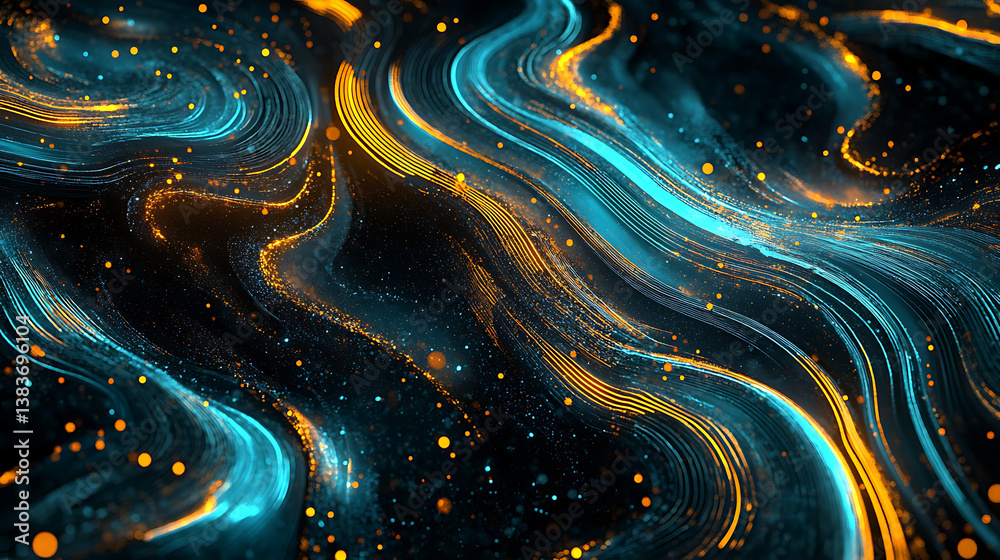 Aufkleber Neon lines in cyberpunk style, ultra a futuristic abstract background with glowing curves and shapes