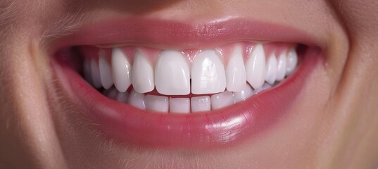 Obraz premium A beautiful and white smile, captured in a close-up photo.