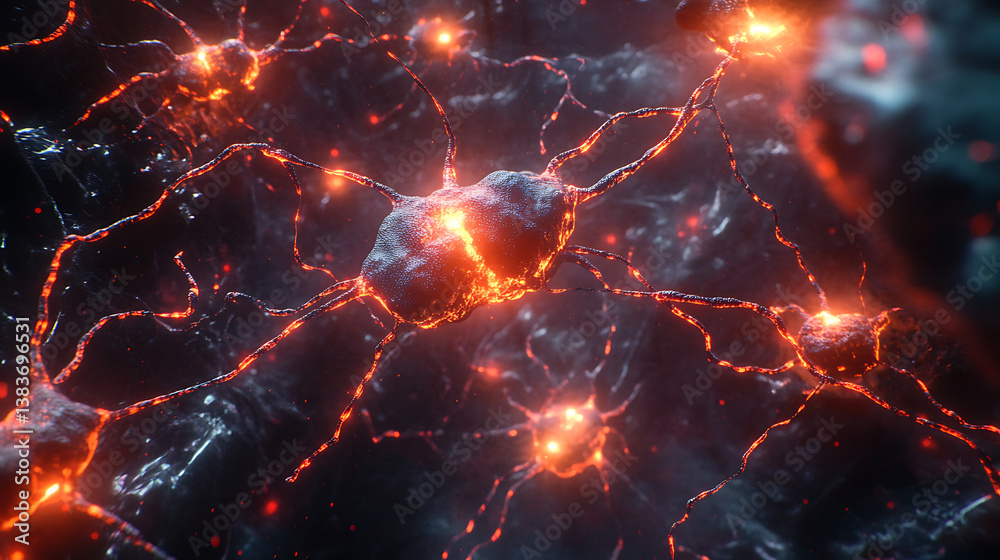 Poster neurons activity, synapses and axones transmitting electrical signals