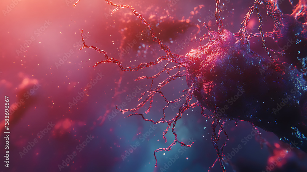 Poster neurons and nervous system, nerve cells background with copy space 3d microbiology render banner