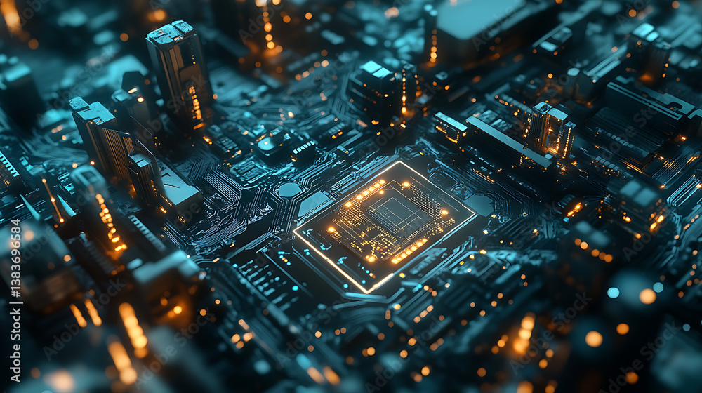 Aufkleber Neuronal network and artificial intelligence processing unit concept
