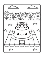 Cute kawaii summer coloring pages, kawaii animals coloring pages, summer, summer coloring page, bold & easy coloring pages, line art, vector illustration, black & white designs, kawaii characters