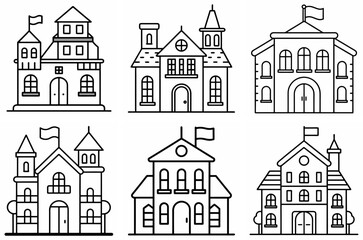 Obraz premium France-Themed House Outline Coloring Book Page Line Art Drawing