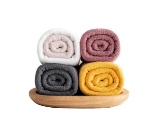 Soft and colorful towels arranged neatly for home decor and comfort on a transparent background, cut out
