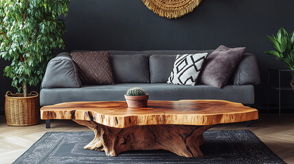 Boho nomadic interior design of modern living room, home