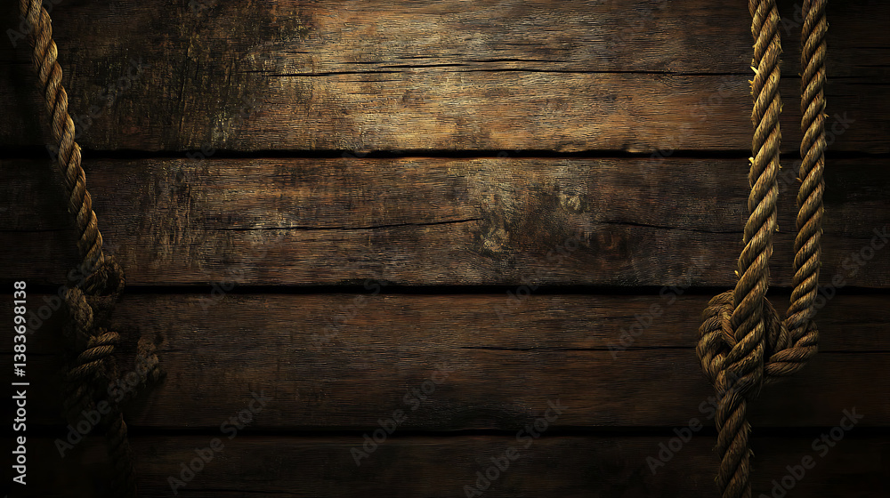 Poster old wood background with nautical rope in bottom part