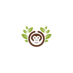 Fototapeta premium Circle Monkey Leaf Logo Organic Primate Nature Mascot