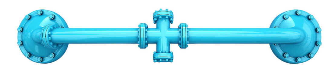 Blue industrial pipe element, plumbing 3d rendering 