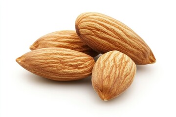 Fresh Almonds Heap, Top View. Healthy Organic Nuts on White Background