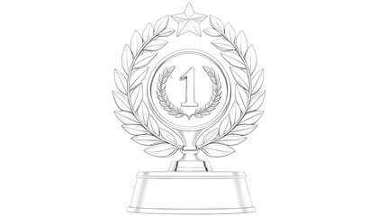 Trophy Number One with Laurel Wreath and Victory Podium 3D Rendering

