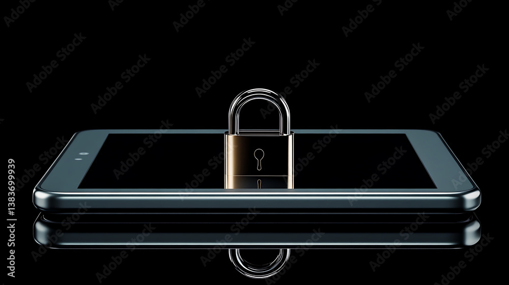 Aufkleber padlock on top of a tablet computer protecting the digital world