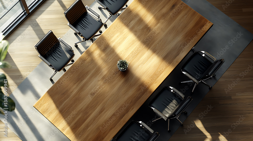 Poster overhead view of an empty office conference boardroom table