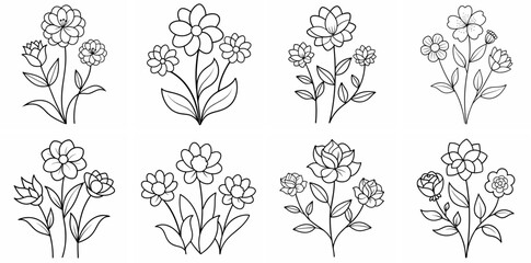 Garden Flowers Outline Coloring Book Page Line Art Drawing