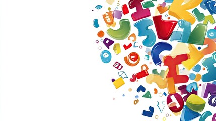 Obraz premium Colorful numbers and shapes explode onto a white background