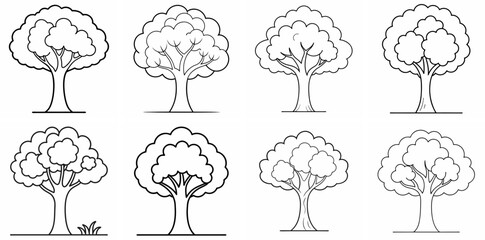Garden or Forest Tree Outline Coloring Book Page Line Art Drawing