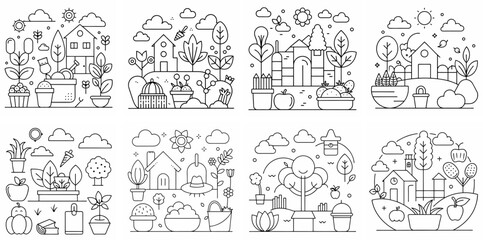 Gardening Farming Outline Coloring Book Page Line Art Drawing