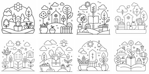 Fototapeta premium Gardening Farming Outline Coloring Book Page Line Art Drawing
