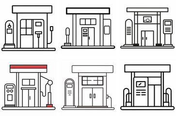 Gas Station Outline Coloring Book Page Line Art Drawing