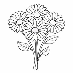 Gerbera Flower Bouquet Outline Coloring Book Page