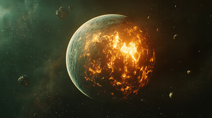 Obraz premium Planet in space with chaotic asteroids