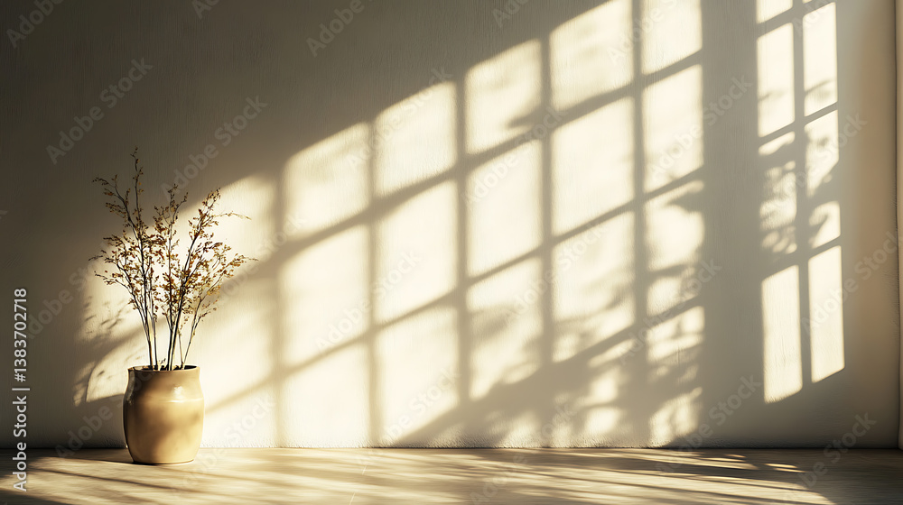 Poster product display background with sunlight and shadows on a wall