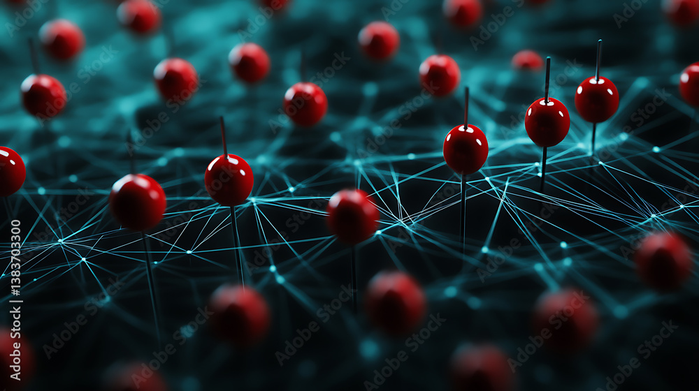 Poster pushpins connected by string