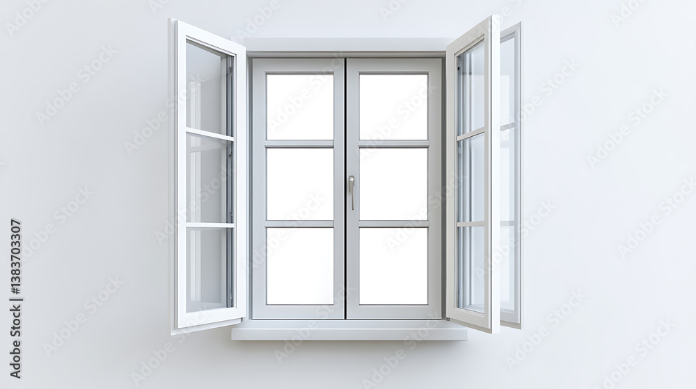 Poster pvc window frame opens close-up view, bottom window frame detail, rooms have open window ventilation