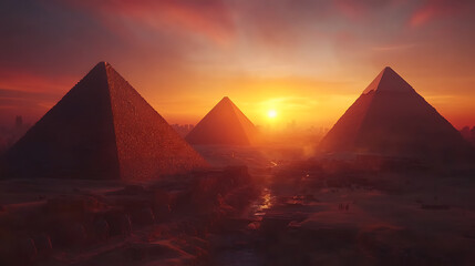 Pyramids of giza at sunset in egypt