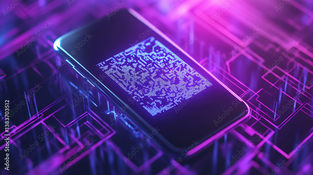 Aufkleber qr code for smartphone scanning on purple background