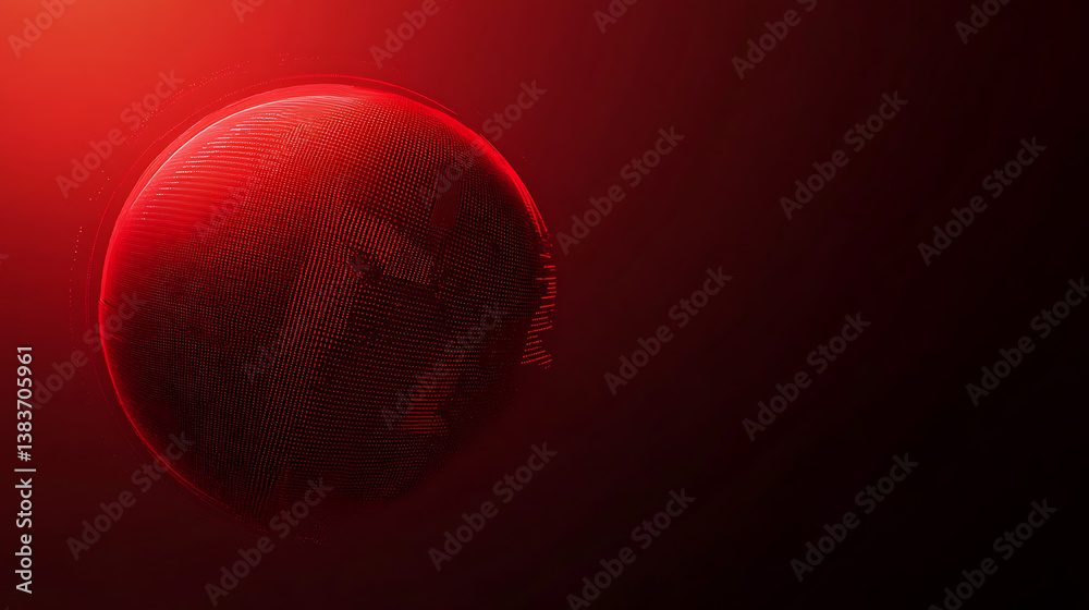 Wall mural red gradient background a digital earth globe with dots and lines in the center, dark red color sche