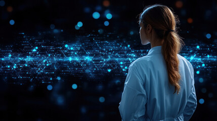 doctor writing deep learning-based predictive healthcare analytics, futuristic medical AI