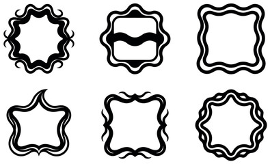 Set of Elegant, Decorative Black Line Art Frames and Logos