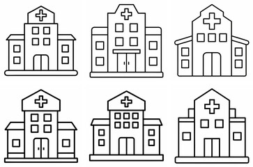 Obraz premium Hospital Outline Coloring Book Page Line Art Drawing Set