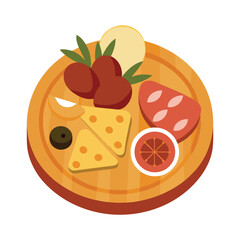  A charcuterie board with meats, cheese, and olives vector illustration