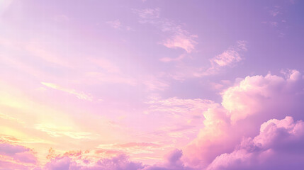 Sky's Gentle Embrace: A dreamy skyscape unfolds, painted with soft pastel hues. This image captures the tranquil beauty of the sky at dusk, showcasing fluffy clouds