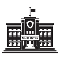 Obraz premium Defensive Police Station silhouette, reflecting safety and security in its design – Police Station illustration – Police Station vector – Secure building silhouette