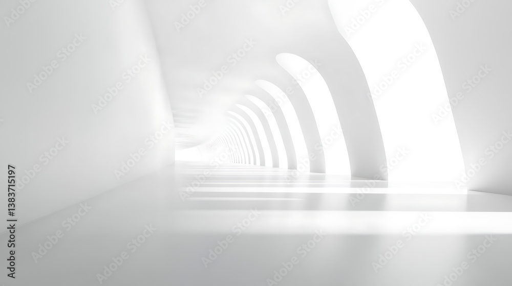 Poster Spacious empty gallery with white walls and bright illumination, minimalist design