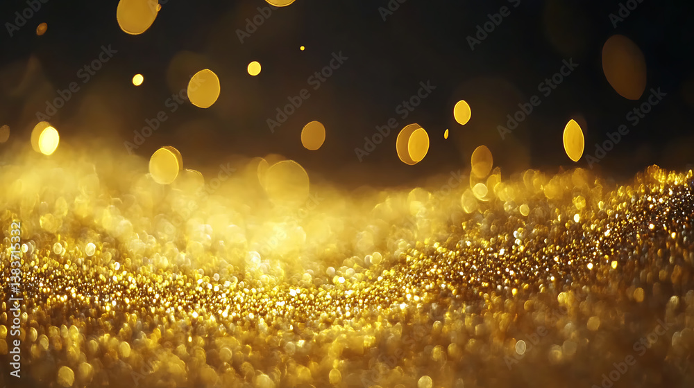Aufkleber Sparkling yellow glitter on a dark backgrounda festive and elegant light effect for your design projects