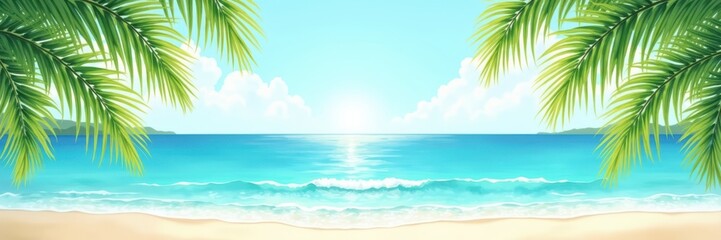 Tropical beach paradise with palm trees view