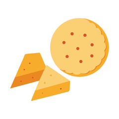 Crackers scattered next to a soft cheese wedge